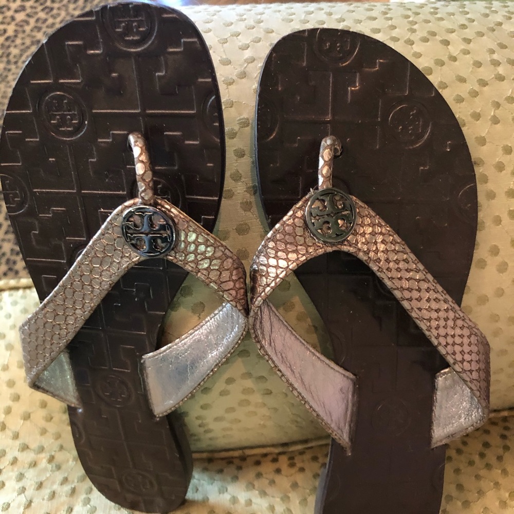 Tory Burch Sandals, snakeskin bronze